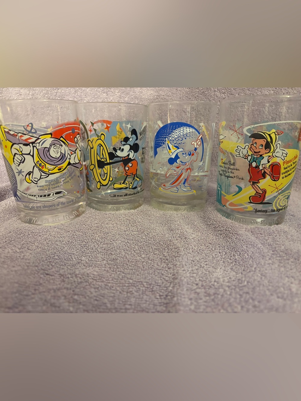Disney Character Glass Tumbler Set - Mickey, Buzz, Pinocchio, Dumbo Prints